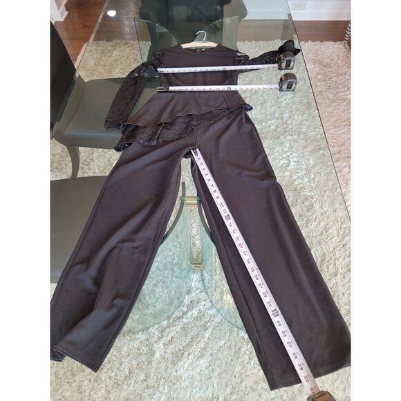 Women's Jumpsuit Small Black Lace Long Sleeve Asymmetrical Hem Wide Leg Evening - Picture 16 of 16